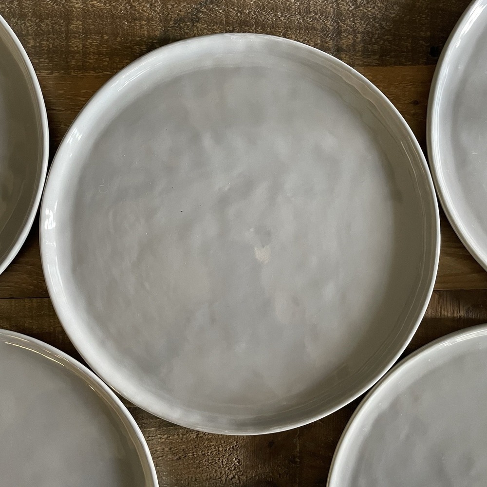 Set of 5 CRATE & BARREL Mercer Gray Hammered Porcelain 10.75" Dinner Plates